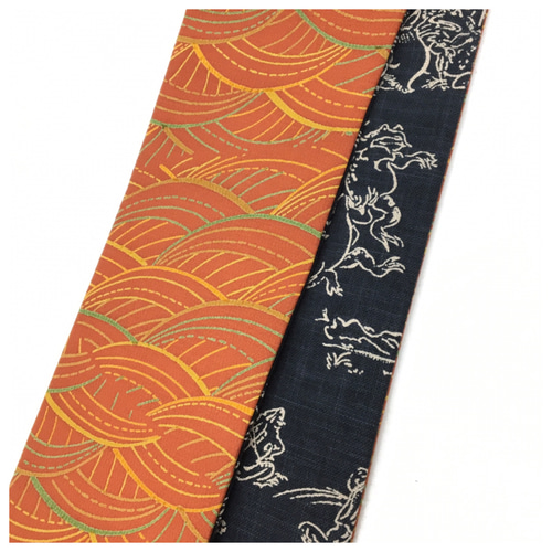 美品 角帯 鳥獣戯画 綿x正絹 お洒落柄 男物 長さ400 巾10.5 その他