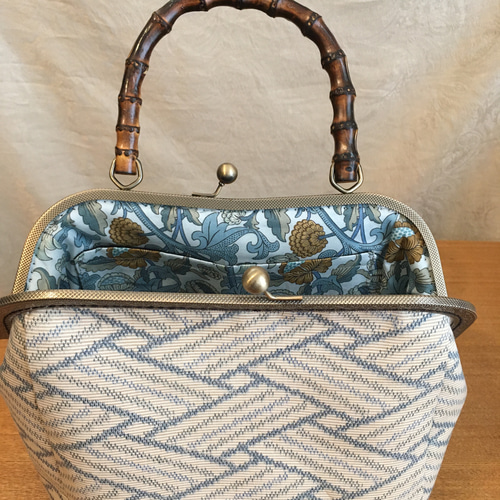 正絹 大島紬 バンブー がま口バッグ 和装バッグ 着物バッグ ウィリアム