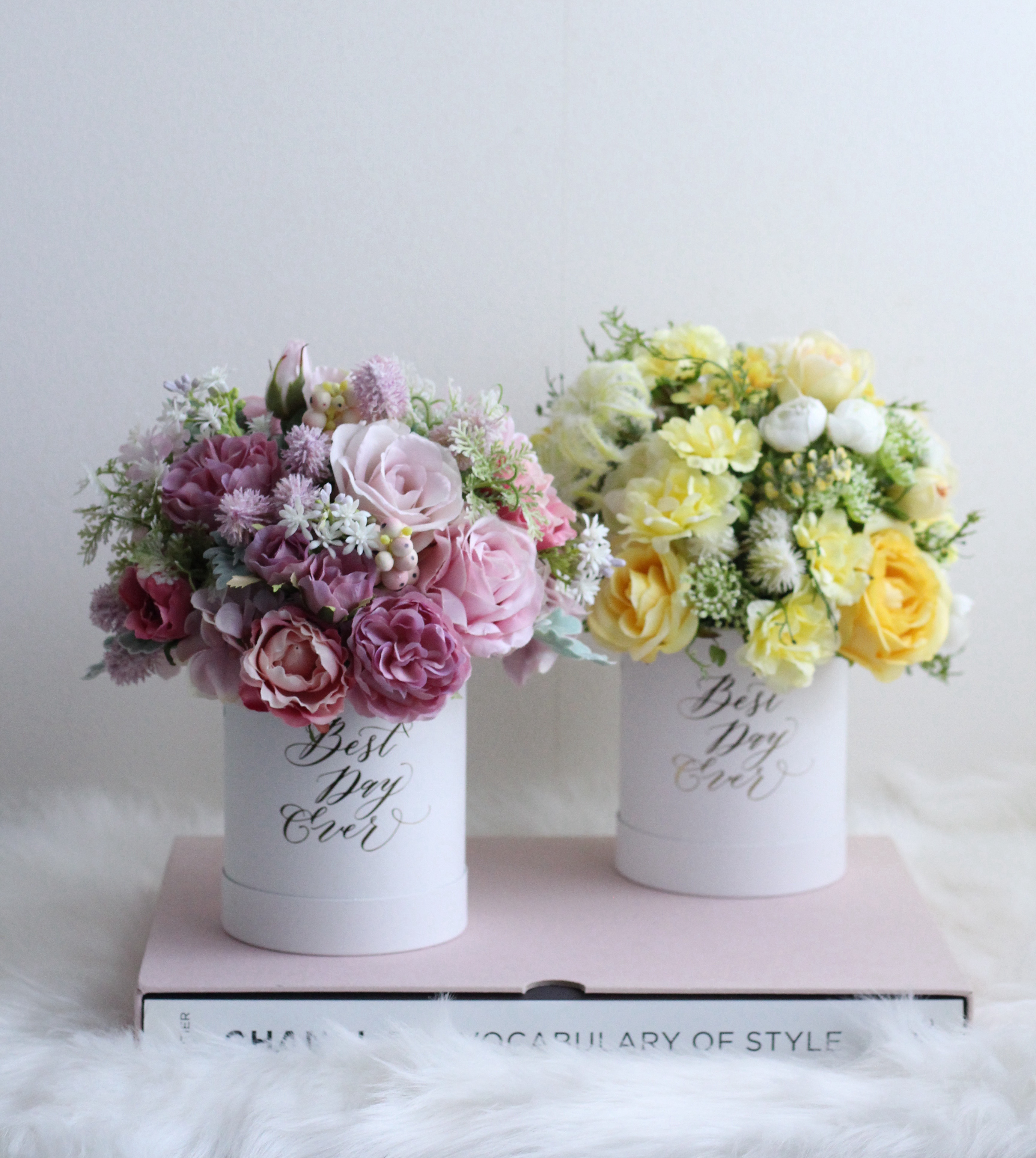 【ミニBOXブーケ２個セット】 オーダーメイド／両親贈呈品＊ウエディング＊誕生日＊記念日＊長寿祝い