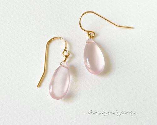 14kgf rosequartz pierce ピアス（フック・チェーン） Nana-iro gem