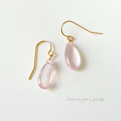 14kgf rosequartz pierce ピアス(フック・チェーン) Nana-iro 14kgf rosequartz pierce ピアス(フック・チェーン) Nana-iro