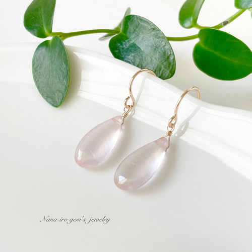 ナナ❤️ 14kgf ピアス 14kgf rosequartz pierce ピアス（フック・チェーン） Nana-iro gem