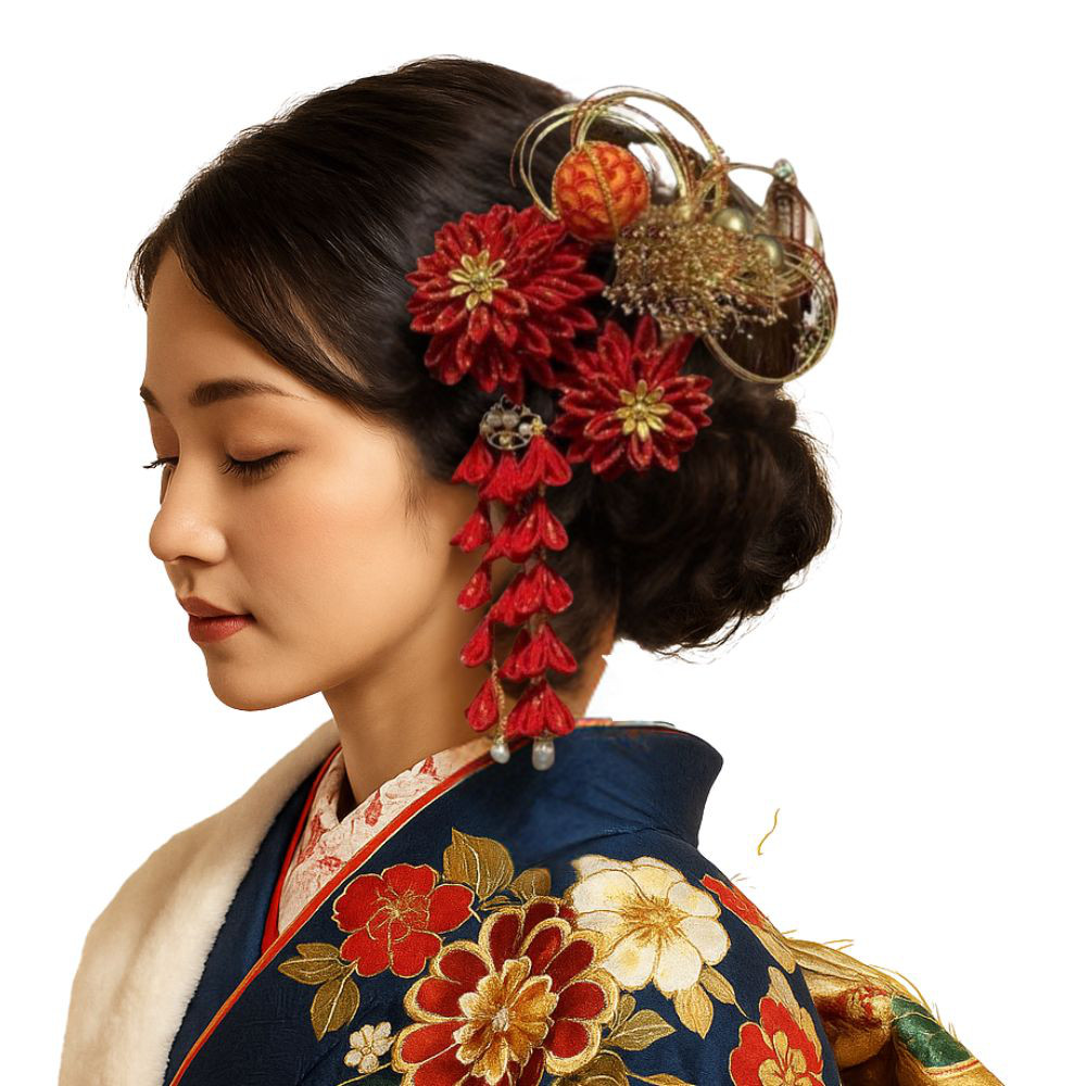 紅雅華（S026）｜赤×金 髪飾り つまみ細工 成人式 卒業式 結婚式 振袖 袴 和装 前撮り