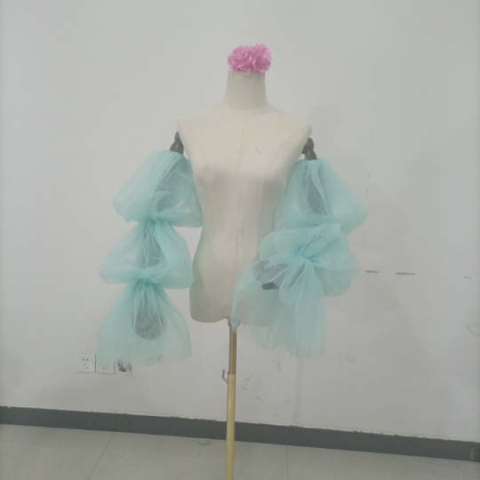 取り外し袖 ブルー ふわふわ シースルー袖　可愛い  花嫁