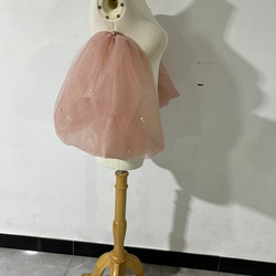 可愛可脫袖粉紅泡泡袖柔軟薄紗珍珠新娘 第2張的照片