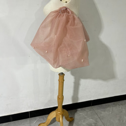 可愛可脫袖粉紅泡泡袖柔軟薄紗珍珠新娘 第4張的照片