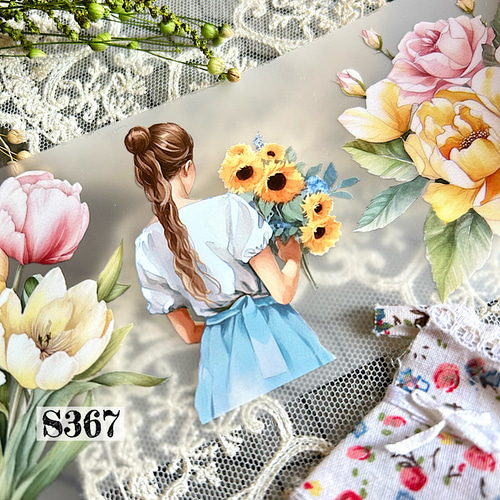 新価格〉送料無料【S367コラージュ素材】海外PETステッカー 女子 人物