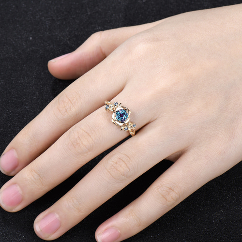 ローズフラワーリングユニークな6月の誕生石アレキサンドライトリング