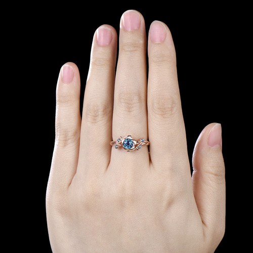 ローズフラワーリングユニークな6月の誕生石アレキサンドライトリング