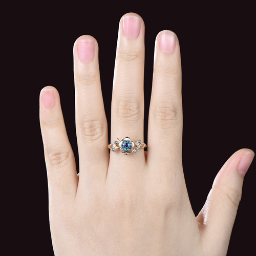 ローズフラワーリングユニークな6月の誕生石アレキサンドライトリング