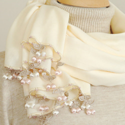 OYA Pashmina shawl [CHERRY] Milky White 第2張的照片