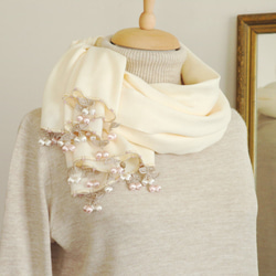 OYA Pashmina shawl [CHERRY] Milky White 第1張的照片