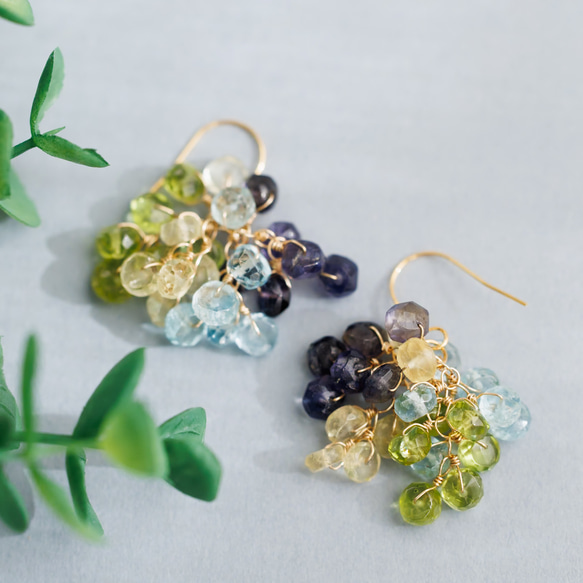 太陽石、橄欖石、海藍寶石和堇青石耳環 第8張的照片