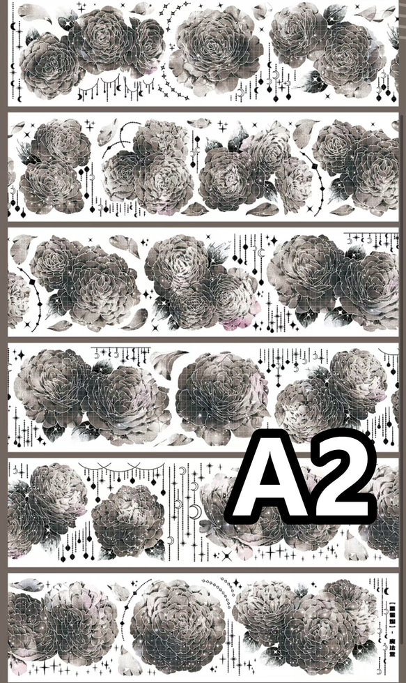海外PETテープ 切り売り 花 墨雪煙/天青夜 海外マステ コラージュ 貝殻光マスキングテープ フラワー系装飾系シール 3枚目の画像