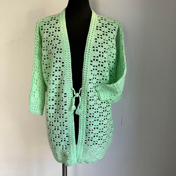 手編みかぎ針編み ニット羽織 和装和風カーディガン フリーサイズ M