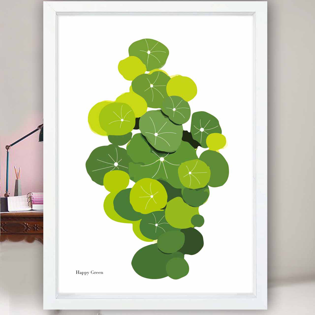 Happy Green  花　イラスト　ポスター　A4 A3 A2 A1　アートポスター　アート/sei/検索　2311