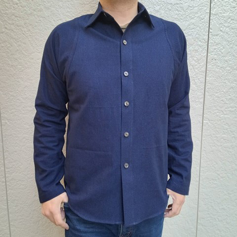 吉兆藍木綿和柄シャツ（無地藍木綿）身頃裏使い