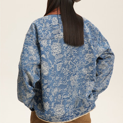 春と秋のレトロなデニムジャケットプリントゆったりコート男女ジャケット W104 4枚目の画像