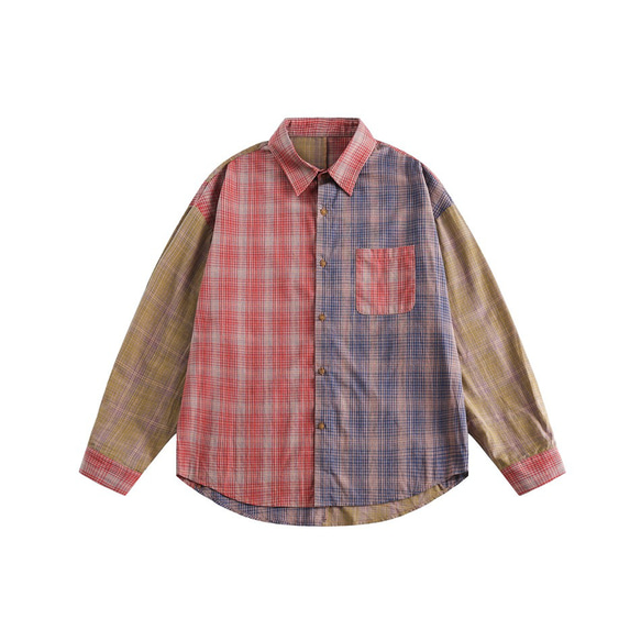 メンズ・レディース兼用・24春の新作個性的なキルティングチェック襟シャツ長袖シャツ W105 10枚目の画像