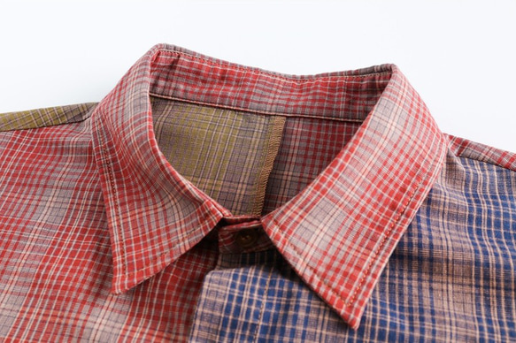 メンズ・レディース兼用・24春の新作個性的なキルティングチェック襟シャツ長袖シャツ W105 12枚目の画像