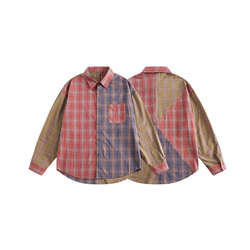 メンズ・レディース兼用・24春の新作個性的なキルティングチェック襟シャツ長袖シャツ W105 9枚目の画像