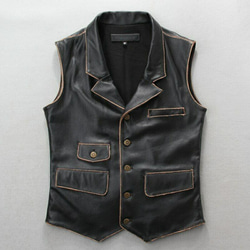 [SALE] 牛革ユーズド加工ベスト Cow Leather Distressed Vest (サイズ: XXS/XS) 1枚目の画像