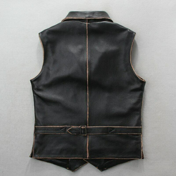 [SALE] 牛革ユーズド加工ベスト Cow Leather Distressed Vest (サイズ: XXS/XS) 2枚目の画像