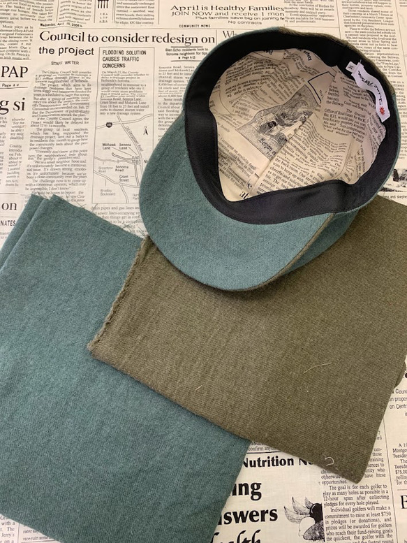 秋冬向け ハンチング（カーキ＆グリーン） リネンウール 5枚目の画像