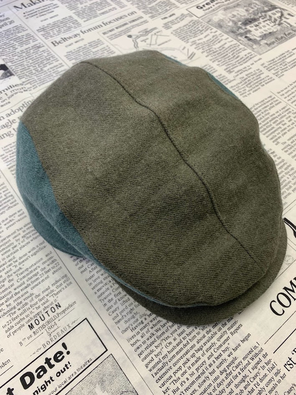 秋冬向け ハンチング（カーキ＆グリーン） リネンウール 1枚目の画像