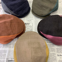 秋冬向け ハンチング（カーキ＆グリーン） リネンウール 6枚目の画像