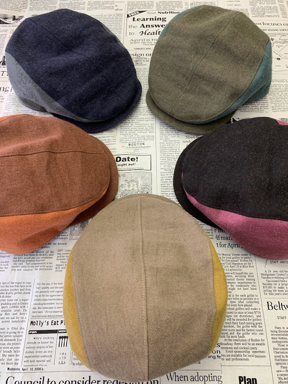 秋冬向け ハンチング（カーキ＆グリーン） リネンウール 6枚目の画像