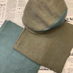 秋冬向け ハンチング（カーキ＆グリーン） リネンウール 4枚目の画像