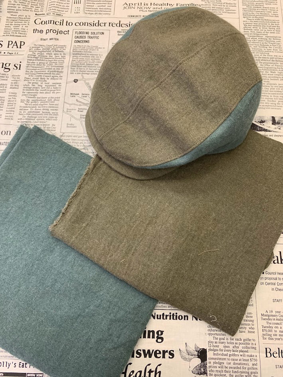 秋冬向け ハンチング（カーキ＆グリーン） リネンウール 4枚目の画像