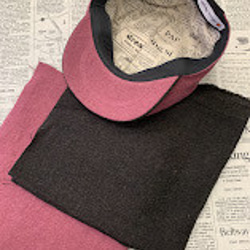 秋冬向け  ハンチング（チャコール＆ピンク） リネンウール 5枚目の画像