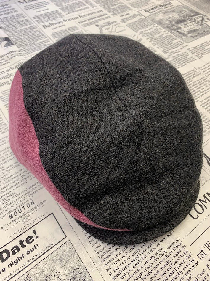 秋冬向け  ハンチング（チャコール＆ピンク） リネンウール