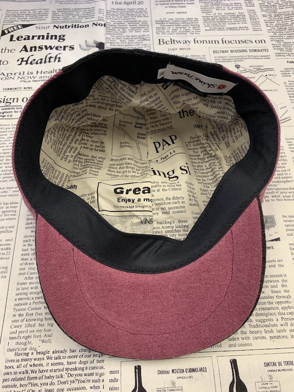 秋冬向け  ハンチング（チャコール＆ピンク） リネンウール 3枚目の画像