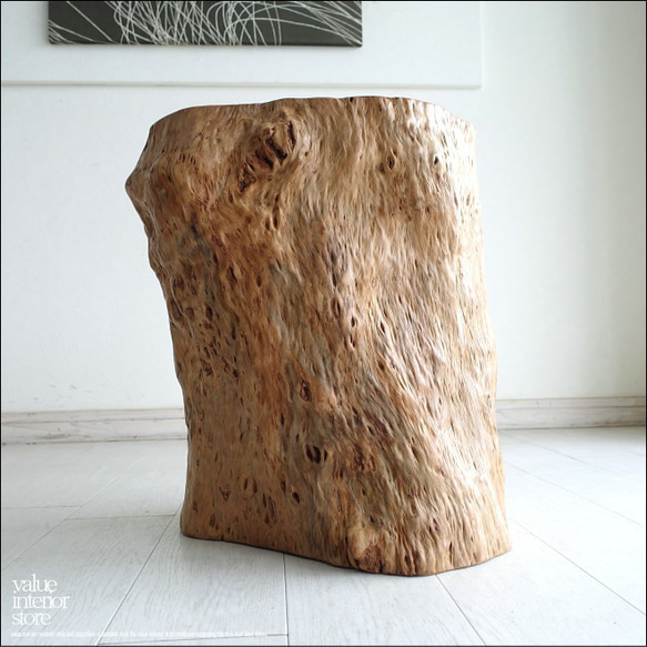 ライチ無垢材 スツールLyc 椅子 丸太スツール イス プリミティブスツール 花台 ナチュラル 一点物 重さ51kg 5枚目の画像