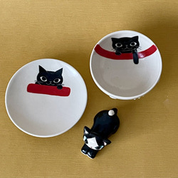 豆皿、ぐい呑みセット(黒猫、白黒ハチワレ猫)❤️新春福袋2024 2枚目の画像