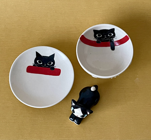 豆皿、ぐい呑みセット(黒猫、白黒ハチワレ猫)❤️新春福袋2024 2枚目の画像
