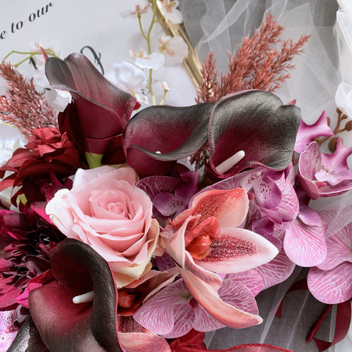 クラッチブーケ ウエディングブーケ 冬婚 胡蝶蘭 カラー 披露宴