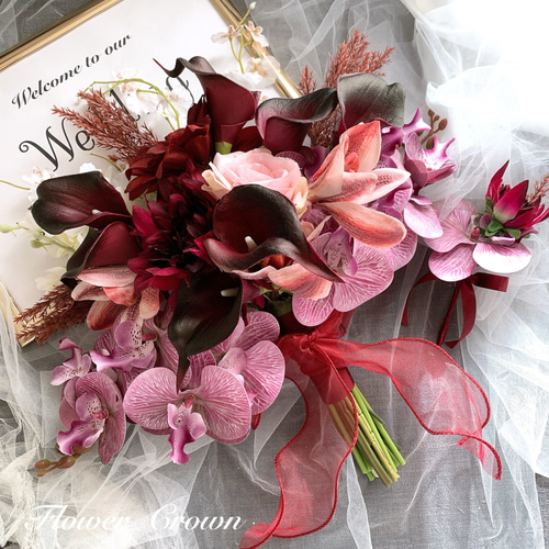 クラッチブーケ ウエディングブーケ 冬婚 胡蝶蘭 カラー 披露宴