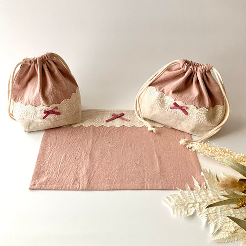 特集掲載】給食袋☆レースが可愛いくすみカラー ☆入園入学 小学校