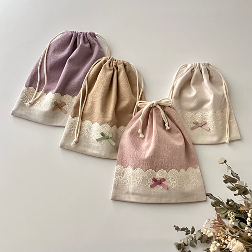 特集掲載】給食袋☆レースが可愛いくすみカラー ☆入園入学 小学校