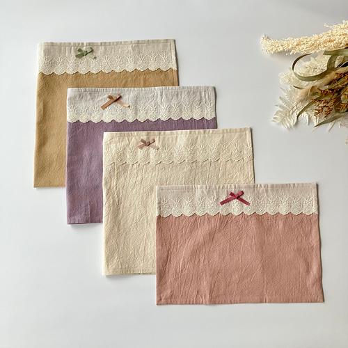 ランチマット☆レースが可愛いくすみカラー☆ ランチョンマット