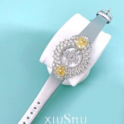 ホワイト イエロー 高炭素ダイヤモンド キラキラ ゴージャス ラグジュアリー ジュエリー腕時計 ホワイト 白 エレガント 4枚目の画像
