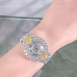 ホワイト イエロー 高炭素ダイヤモンド キラキラ ゴージャス ラグジュアリー ジュエリー腕時計 ホワイト 白 エレガント 5枚目の画像