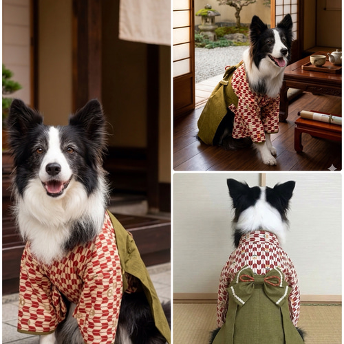 犬服　着物、袴セット女の子用　ハンドメイド 犬服 袴 矢絣柄 （男の子用•女の子用） ペット服・アクセサリー 犬服