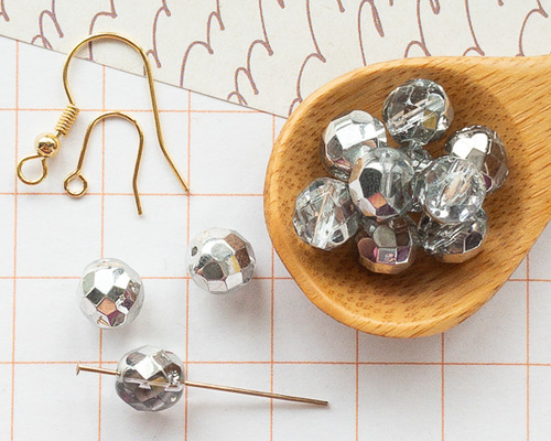 FP8ミリ 18個】シルバー系 ファイヤーポリッシュ 8mm チェコビーズ FP8