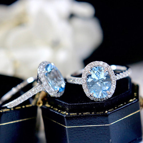 天然ダイヤモンド付きアクアマリンリングk18 指輪・リング