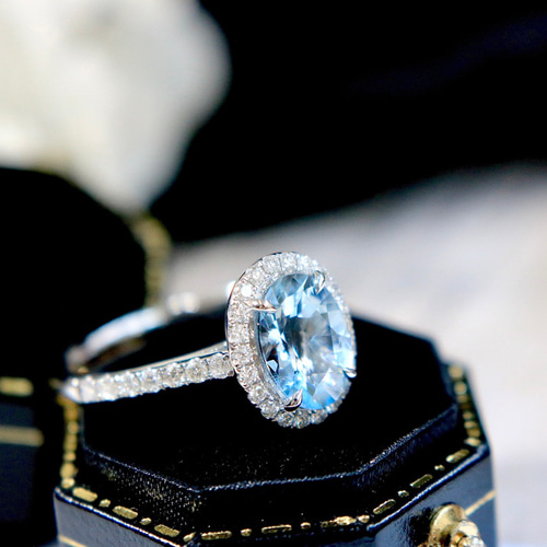 天然ダイヤモンド付きアクアマリンリングk18 指輪・リング